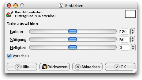 Das Dialogfenster des Werkzeuges Einfärben